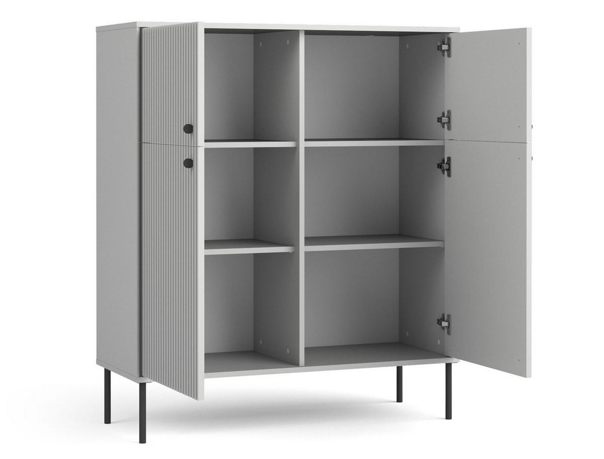 SIDEBOARD Irelis 4T Grau 105,4/122,4/41 cm – mit geriffelten Fronten, mit schwarzen Beinen - Schwarz/Grau, Holzwerkstoff/Metall (105.4/122.4/41cm) - AX Living