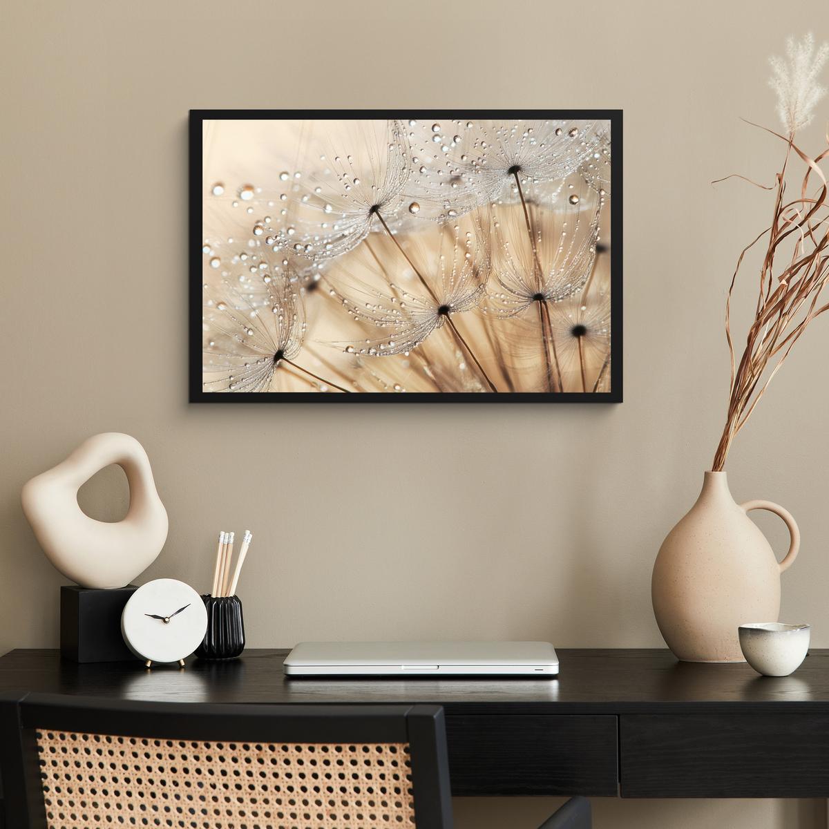 POSTER MIT RAHMENGERAHMTES BILD Löwenzahn - Abstrakt - Natur - Beige 60x40 cm - Braun, Papier (60/40cm) - MuchoWow