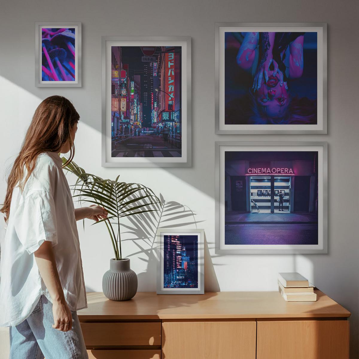 BILDER SET 5er Set - 50x50 cm & 20x30 cm & 40x60 cm Silberner Rahmen - Kosmische Sternenlandschaften - Silberfarben, Kunststoff (40/60cm) - TULUP