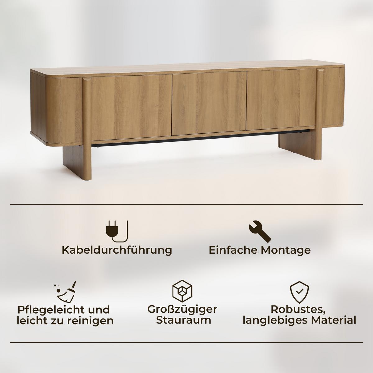 TV-SCHRANK Modern im Lowboard-Design,Eichenfarben,Holzoptik | B160 x T40 x H50 cm - Eichefarben, Holz (160/50/40cm) - Hometopia