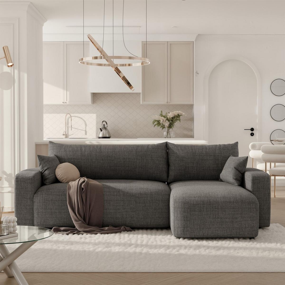 ECKSOFA Luna Mit Schlaffunktion - Grau, Holzwerkstoff/Textil (145/248cm) - Fun Möbel