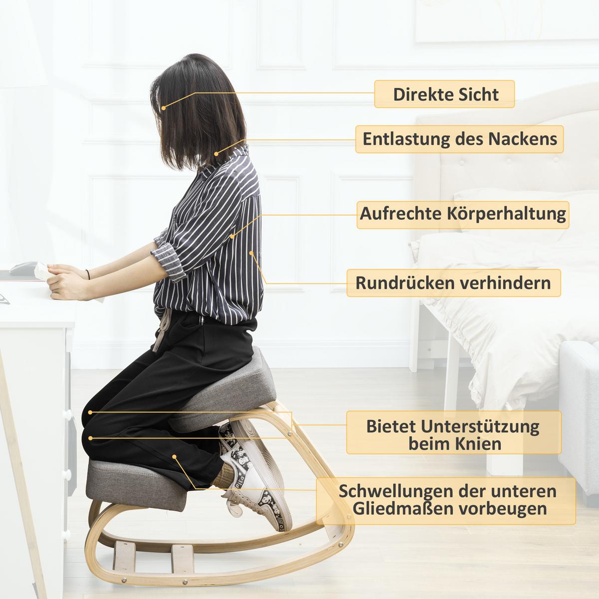KNIESTUHL, ergonomischer Sitzhocker, Polsterhocker, 120 kg belastbar, Grau - Grau, Holz/Textil (51/58/69cm) - Vinsetto