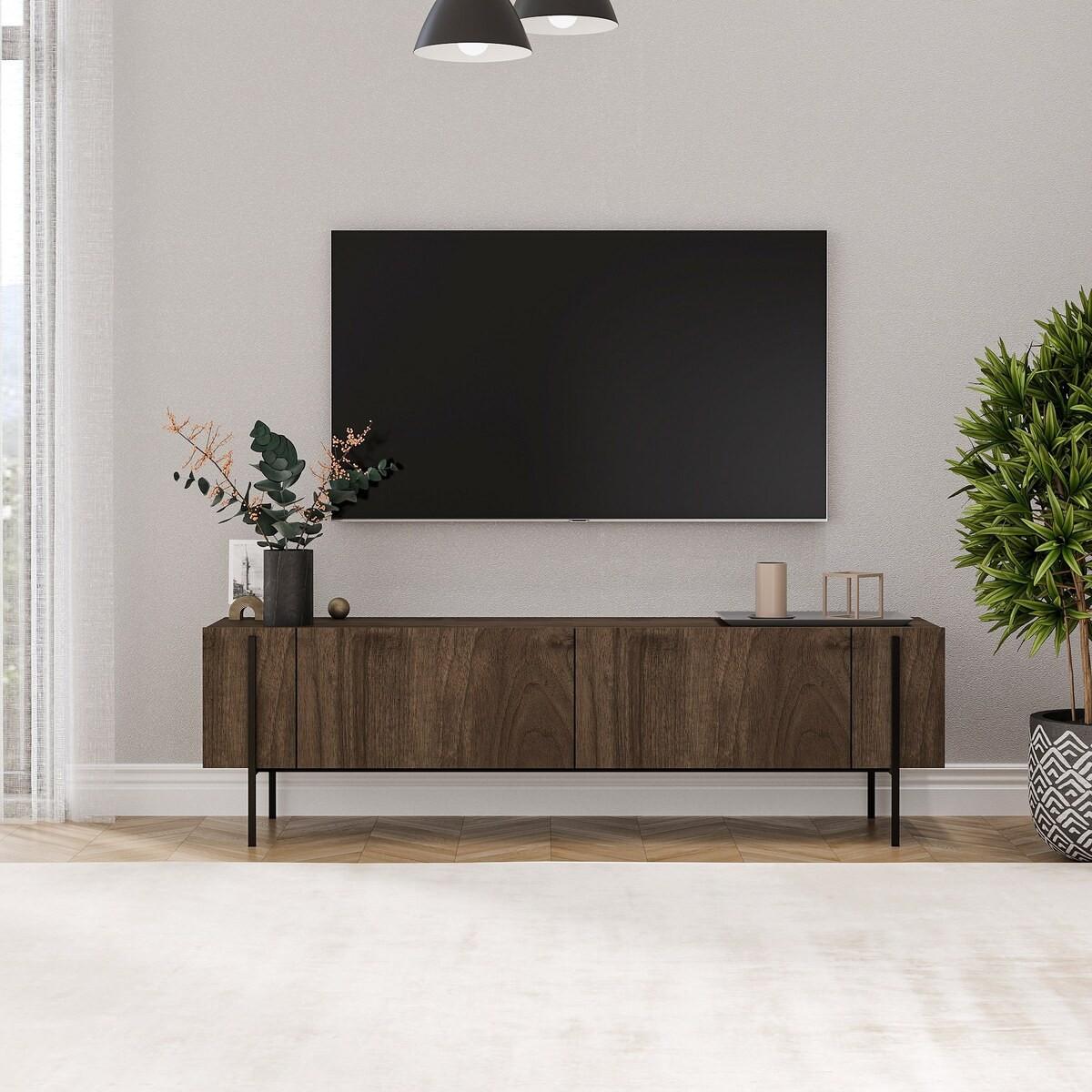 TV-MÖBEL mit 2 klappbaren Türen und Metallfüßen 31,4/160/45,6 cm - Naturfarben, Holzwerkstoff (31.4/45.6/36cm) - Calicosy