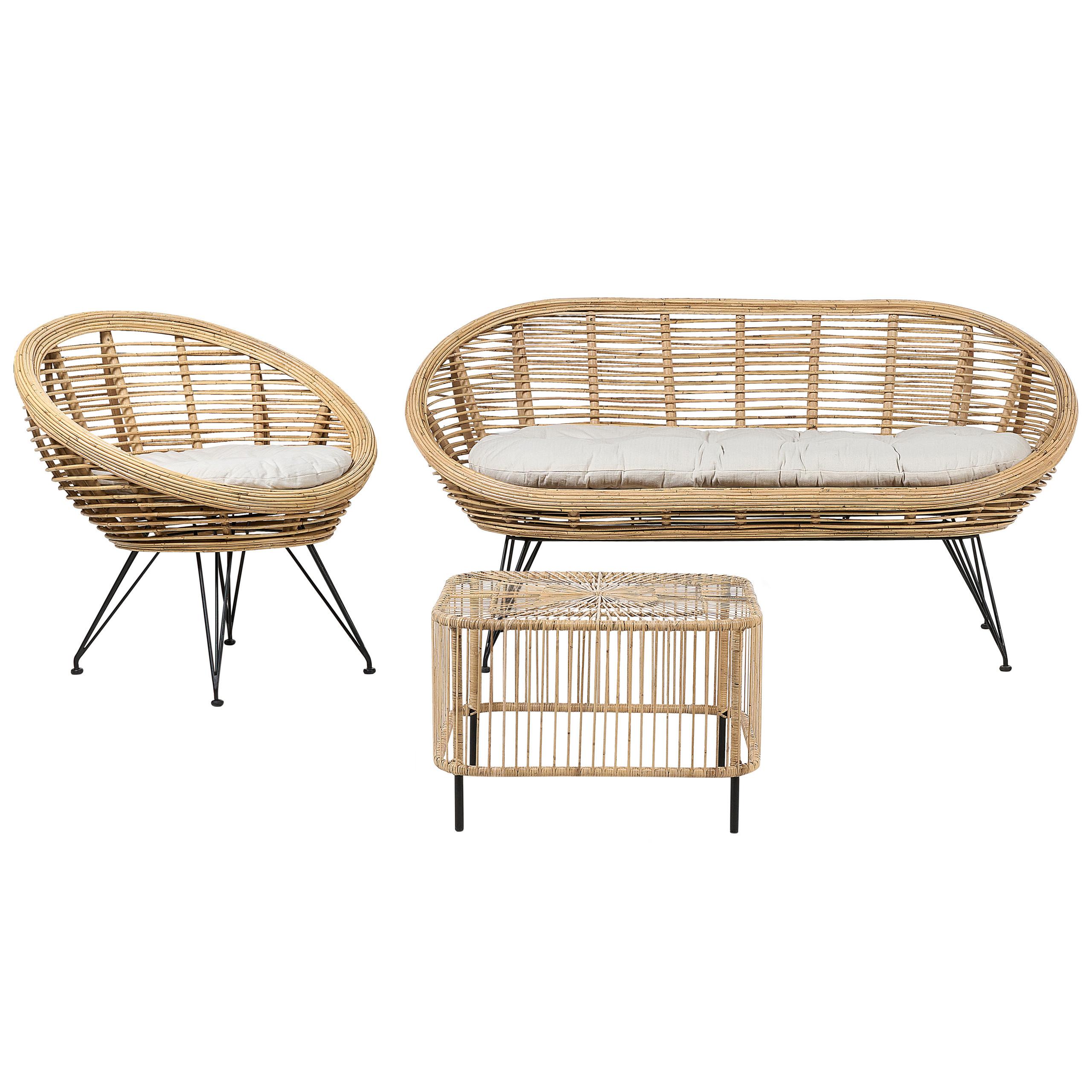3-SITZER LOUNGE SET Rattan Natürlich Maratea/Cesenatico - Naturfarben, Naturmaterialien - Beliani