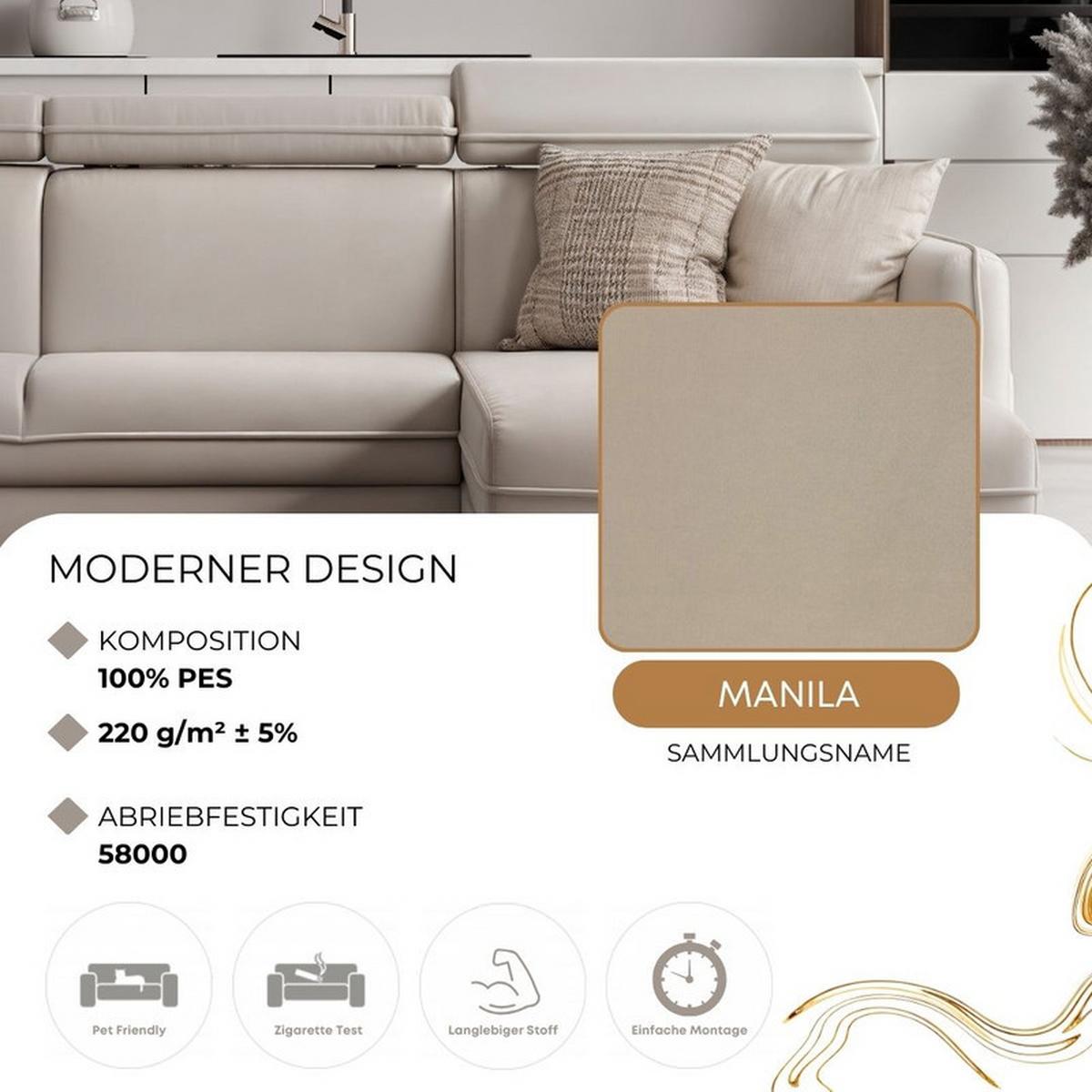 ECKSOFA BENI mit Schlaffunktion und Bettkasten, Stoff Creme - Creme, Kunststoff/Textil (220/160cm) - Idohome