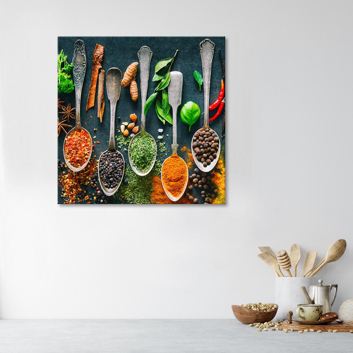 WANDBILD kräuter gewürze für die küche - Multicolor, Textil (40/40cm) - Feeby
