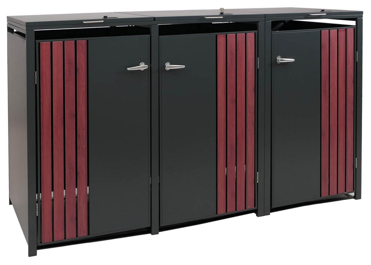 3ER-MÜLLTONNENVERKLEIDUNG Anthrazit, Dunkelbraun - Anthrazit/Dunkelbraun, Metall (200/122/84cm) - MCW