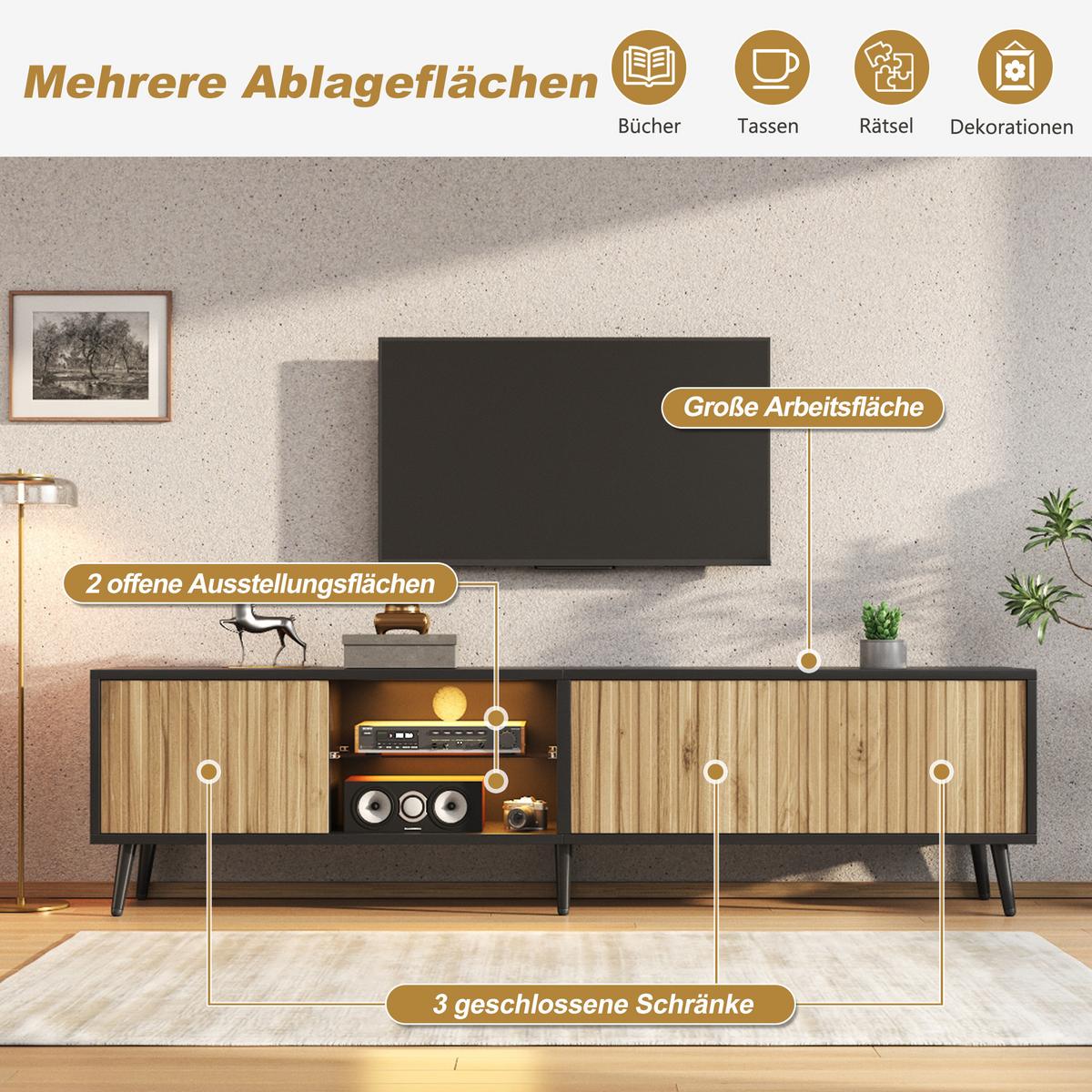 TV-LOWBOARD für 75-zoll tv, holzoptik & schwarz, led-beleuchtung mit app-steuerung - Naturfarben, Holzwerkstoff (175/43.5/31cm) - Urban Meuble