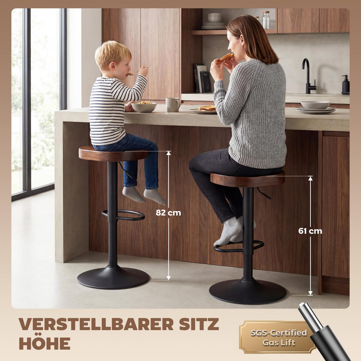 BARHOCKER 2er Set Ulmenholz Metall Dunkelbraun - Dunkelbraun/Schwarz, Holz/Metall (41.5/82/41.5cm) - HOMCOM