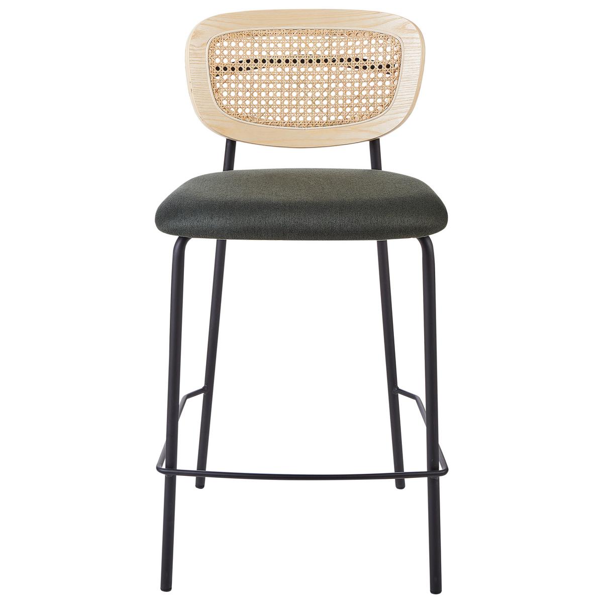 BARSTUHL 2er-Set Rattan Dunkelgrün Mayetta - Schwarz/Naturfarben, Textil (45/90/43cm) - Beliani