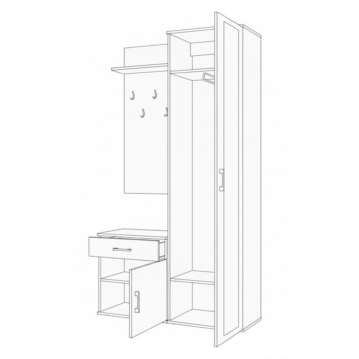 GARDEROBENSCHRANK VENTO 100/180,5/35 cm Modern Garderobe-Set Grau - Schwarz/Grau, Holzwerkstoff (100/180.5/35cm) - MASSENO