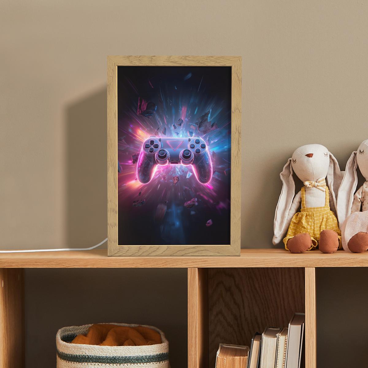 NACHTTISCHLAMPE Controller - Neon - Explosion - Abstrakt 20x30 cm - Violett, Holzwerkstoff (8/20/30cm) - OnlyWow