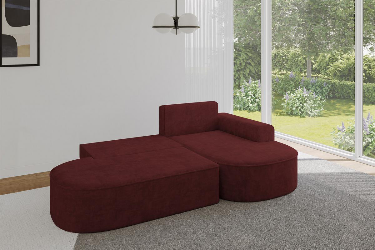 ECKSOFA mit Schlaffunktion und Bettkasten Ottomane Rechts MARI-L1-S - 283x167x73 cm Bordeauxrot Velours - Bordeaux/Schwarz, Holzwerkstoff/Kunststoff (167/283cm) - ALTDECOR