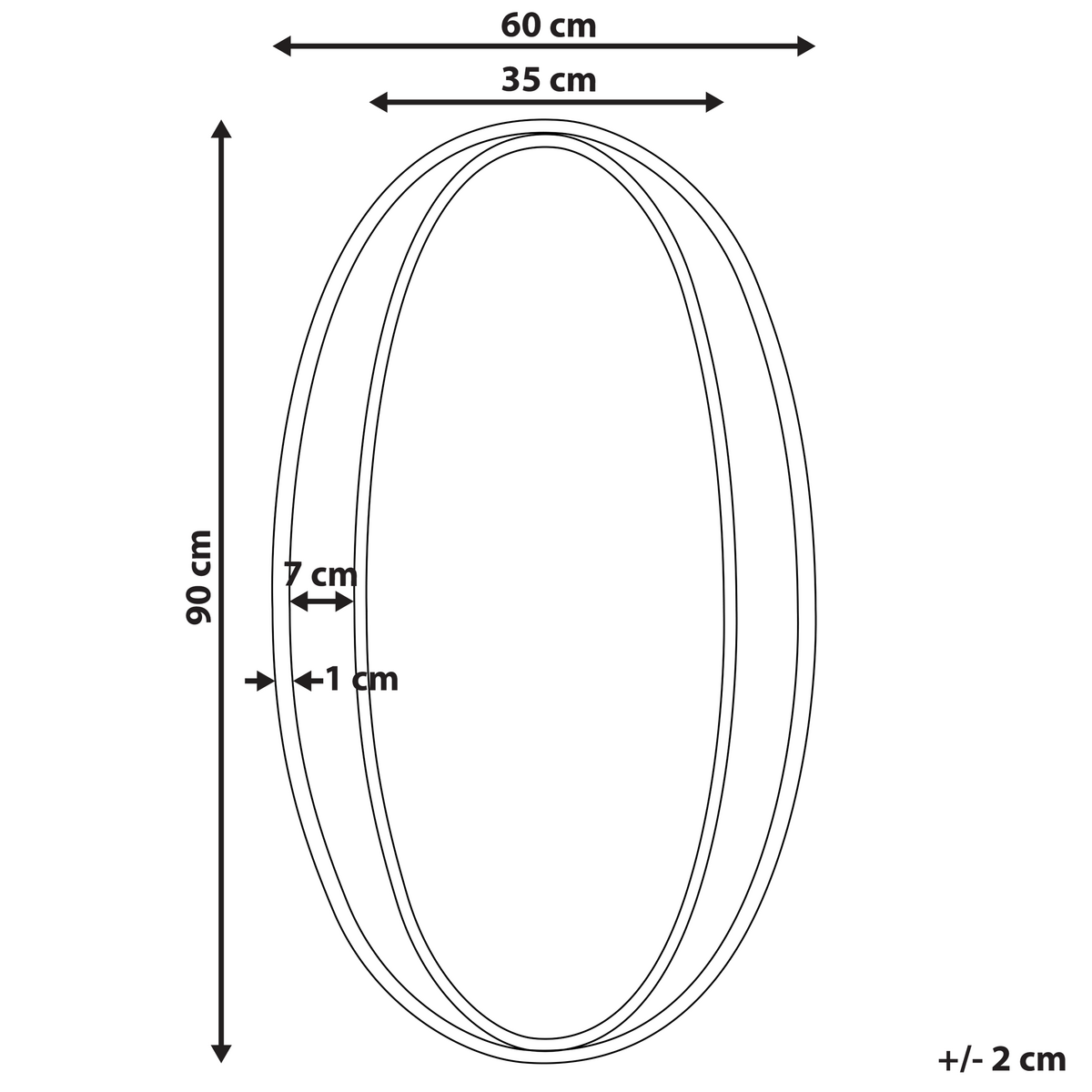 WANDSPIEGEL gold oval 90/55 cm BESSON Besson - Goldfarben, Metall (53/90/3cm) - Beliani