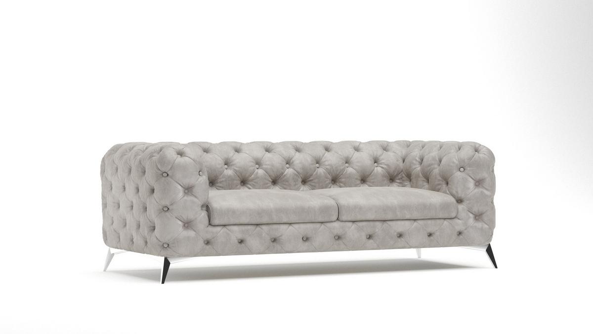 CHESTERFIELD-SOFA 3-Sitzer Quantum Grau Samt - Silberfarben/Grau, Holz/Textil (225/75/100cm) - S-Style Möbel