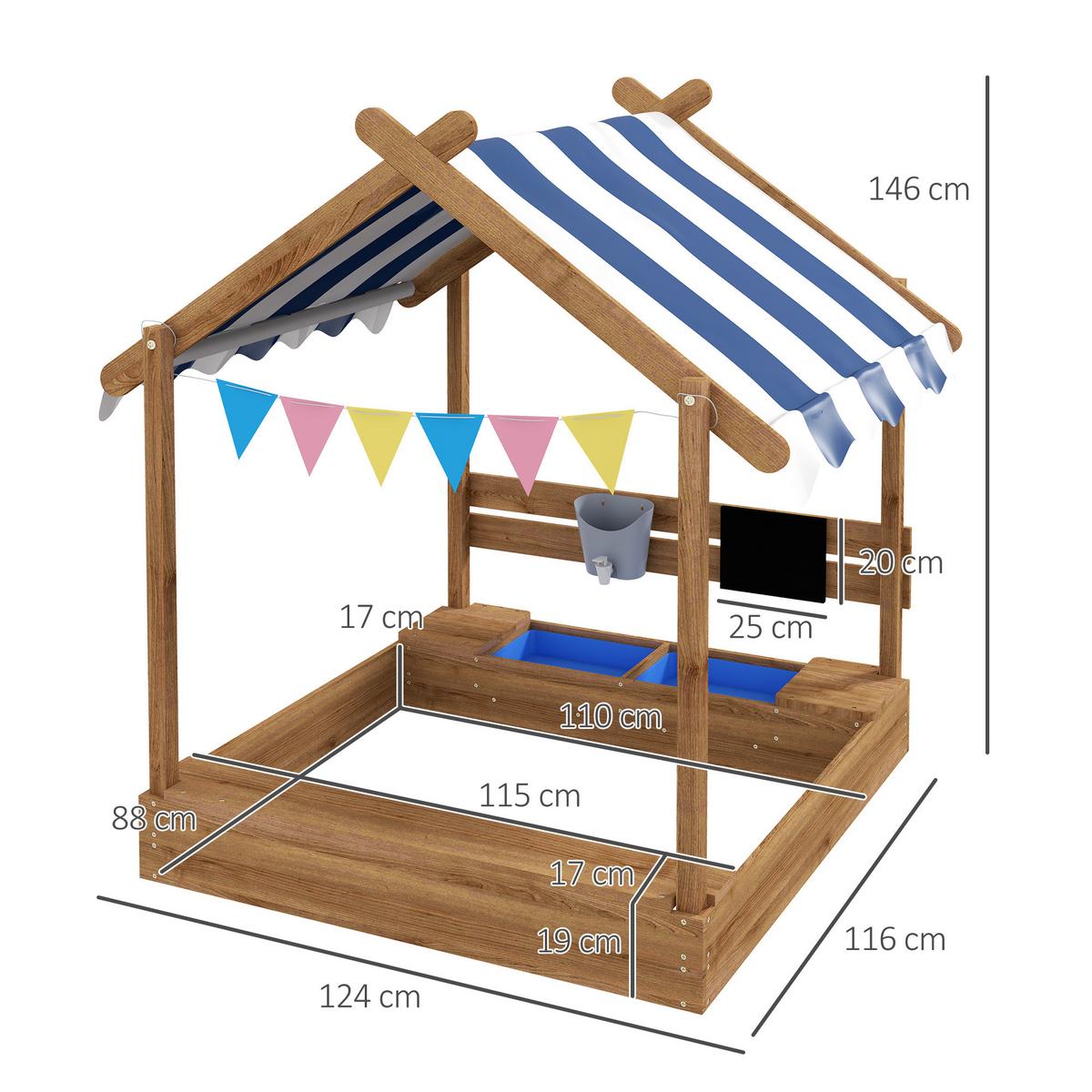 SANDKASTEN mit Dach, Sandkiste aus Holz mit Sitzplatz, Spielhaus, Garten, Braun - Braun, Holz (124/116/146cm) - Outsunny
