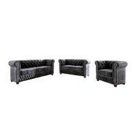 SITZGARNITUR 3+2+1 Chesterfield Lauren Schwarz Samt - Schwarz/Braun, Holz/Textil (203/72/86cm) - S-Style Möbel