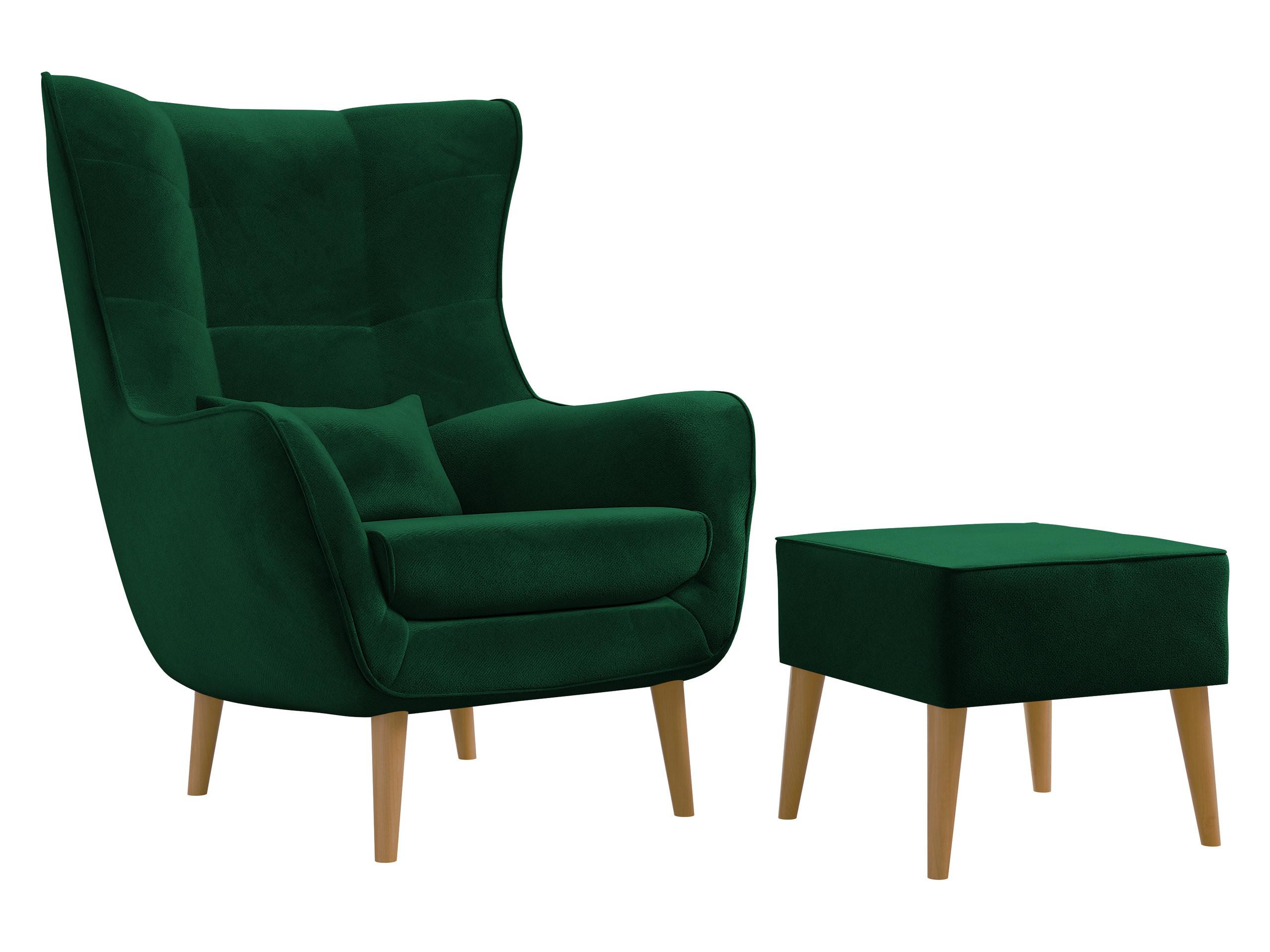 SESSEL Estjano mit Fußbank - Dunkelgrün/Beige, Holz/Textil (80/106/95cm) - MIRJAN24