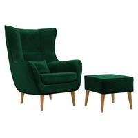 SESSEL Estjano mit Fußbank - Dunkelgrün/Beige, Holz/Textil (80/106/95cm) - MIRJAN24