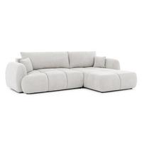 ECKSOFA Loretto aus natürlichem Creme Webstoff mit Schlaffunktion, Bettkasten und tiefen Steppungen in Bubble-Optik - Creme/Schwarz, Holz/Kunststoff (275/180cm) - S-Style