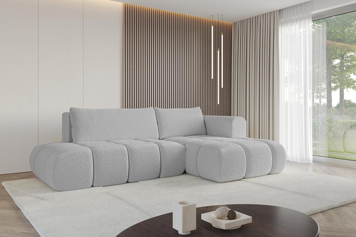 ECKSOFA Ottomane Rechts CLOUD-L 280x185x90 Hellgrau Bouclé - Hellgrau, Holzwerkstoff/Kunststoff (185/280cm) - ALTDECOR