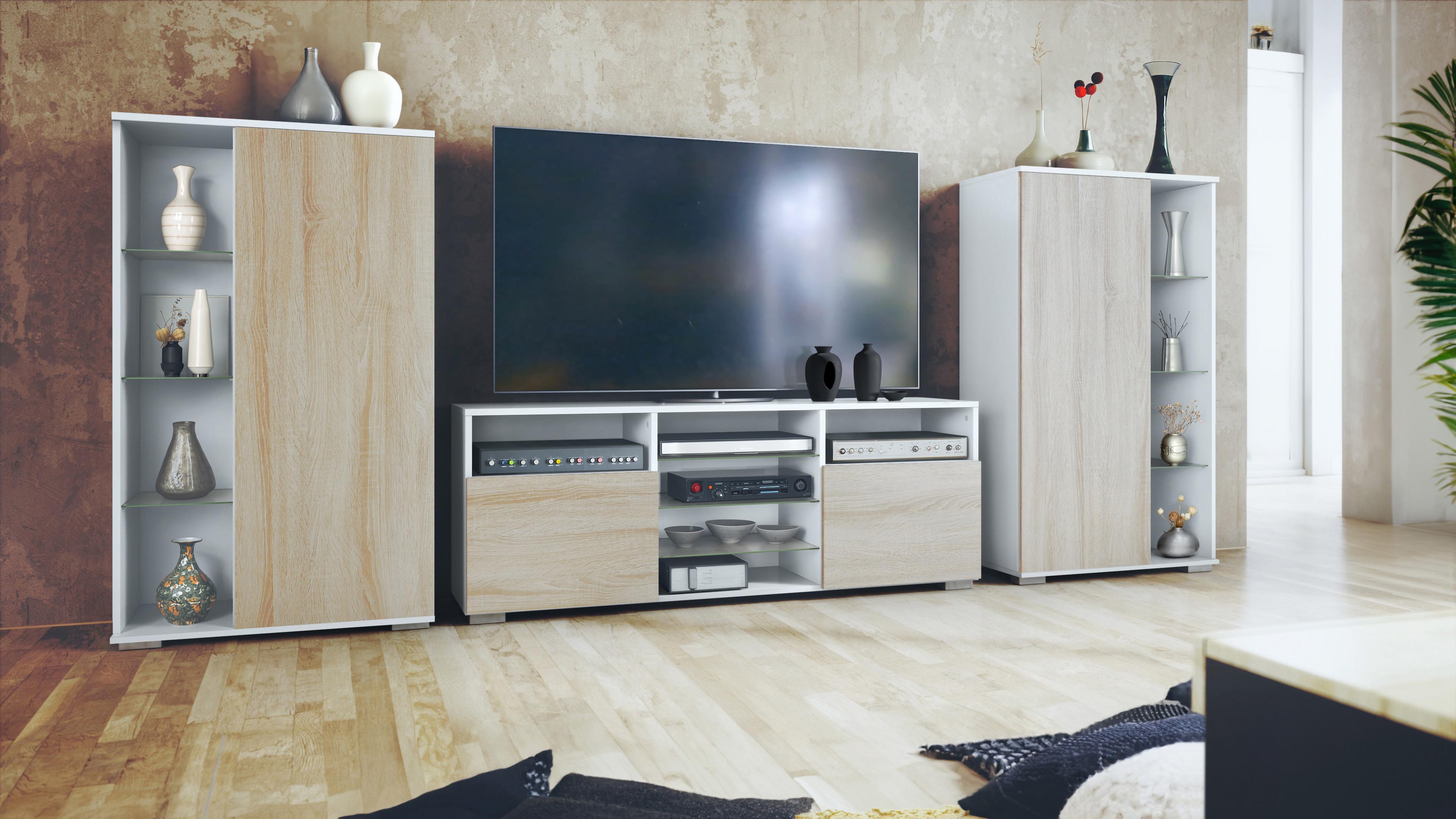 WOHNWAND Davos Eiche sägerau - Eiche San Remo, Holzwerkstoff (329/134/35cm) - Vladon