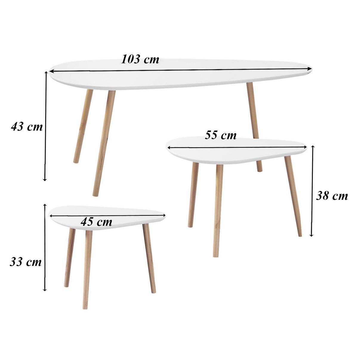BEISTELLTISCH in weiß und in Holzoptik - 3er set - 103/50/42 cm - Weiß, Holzwerkstoff (56/50/42cm) - Calicosy