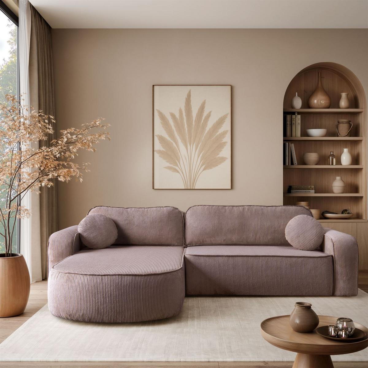 ECKSOFA VENUS mit Schlaffunktion und Bettkasten, Poso 27 - Rosa, Textil (275/178cm) - Lookway