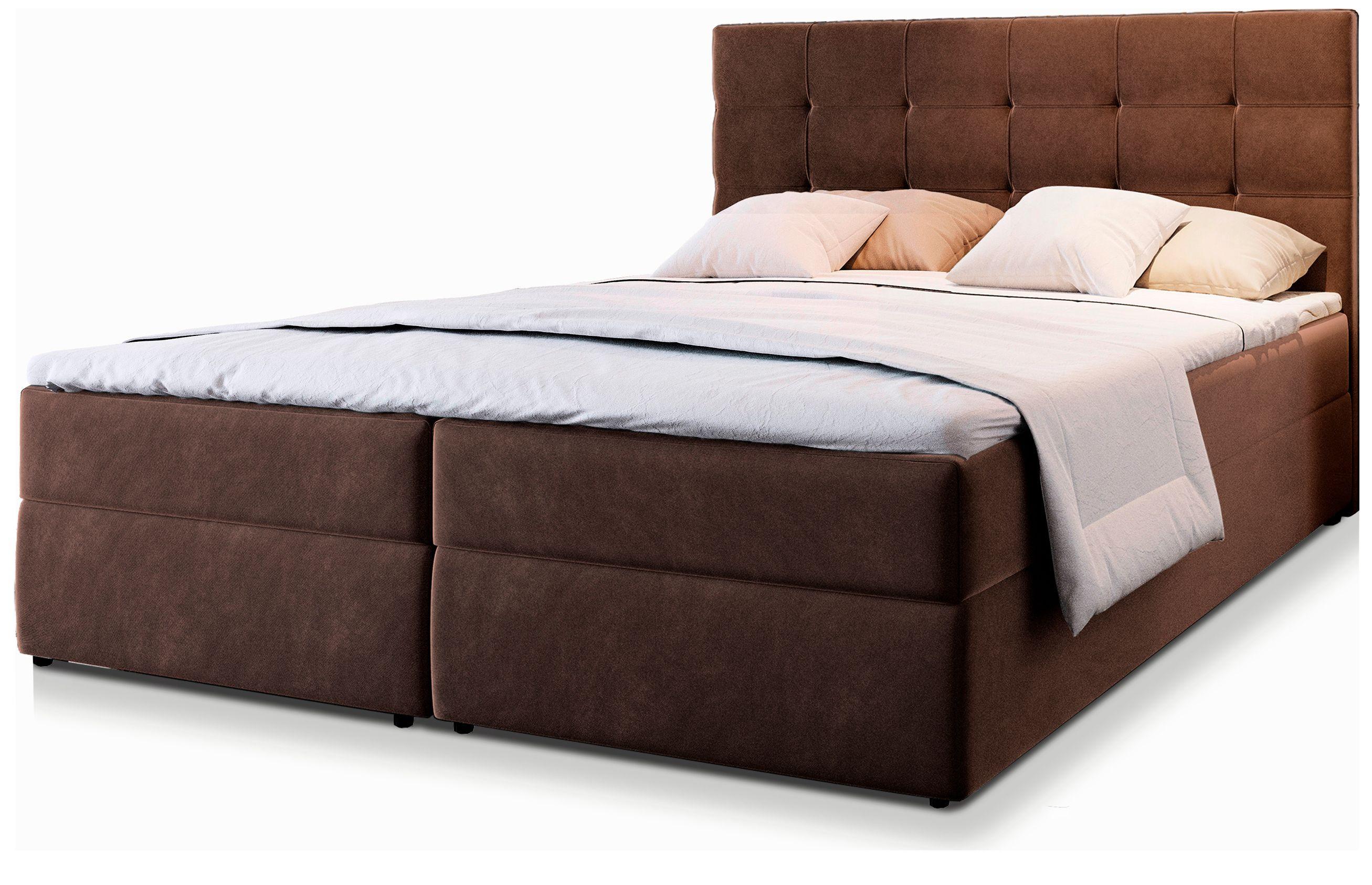 BOXBETT GLOS 180x200 cm mit Matratze und Topper, H2+H3 - Braun - Braun, Holz (180/200cm) - MASSENO