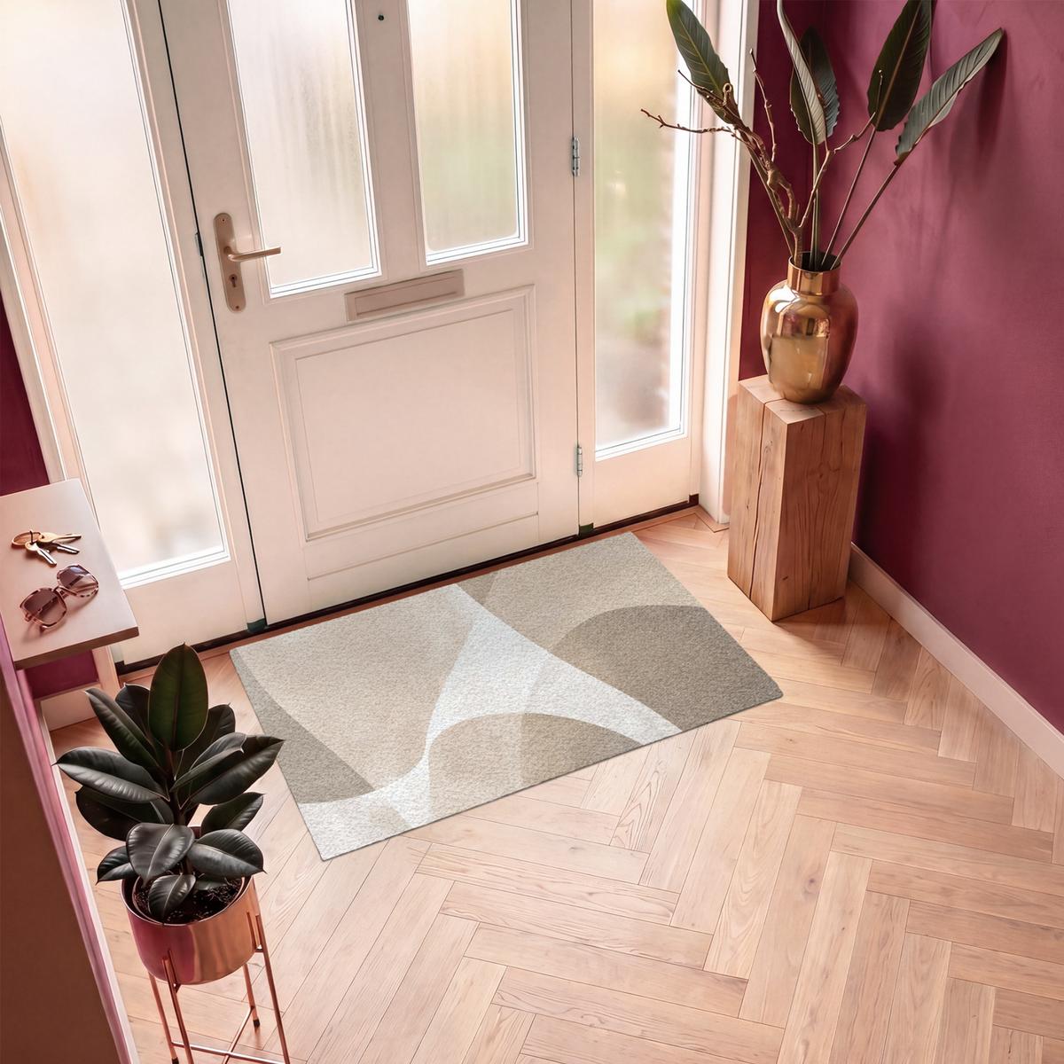 FUSSMATTE Glatte Oberflächen - Harmonisch - Wellenförmig Schmutzfangmatte 120x80 cm - Beige, Kunststoff (120/0.4cm) - MuchoWow