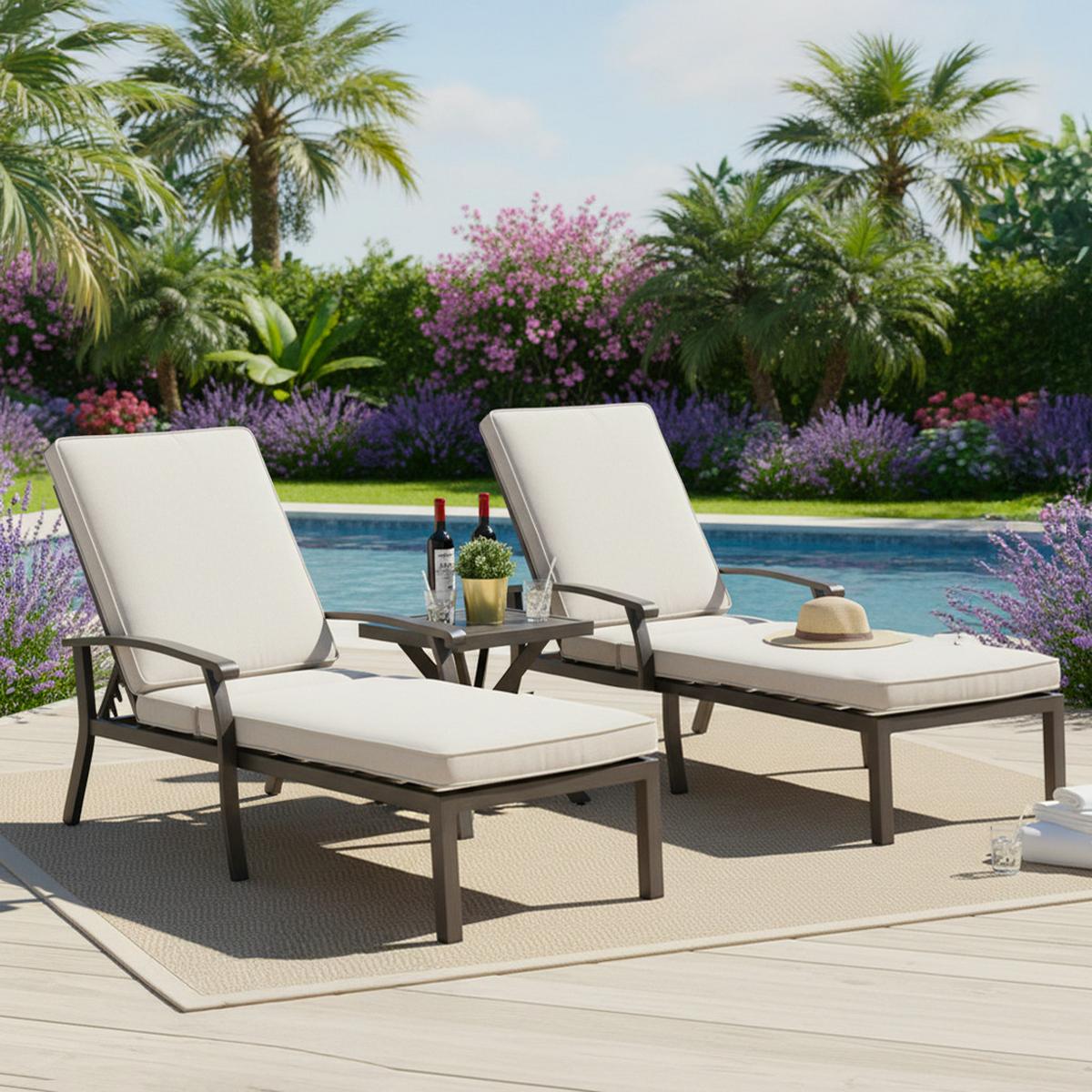 SONNENLIEGE 204 cm Aluminium Dunkelgrau Verstellbare Relaxliege mit Polster - Beige, Metall (58/100/204cm) - Urban Meuble