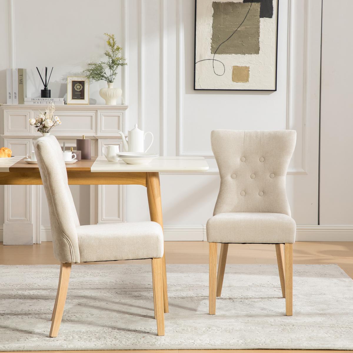 ESSZIMMERSTÜHLE 2er-set aus chenille und massivholz, mit nietenverzierung und federkern - Beige, Textil (62.5/92/45cm) - Urban Meuble