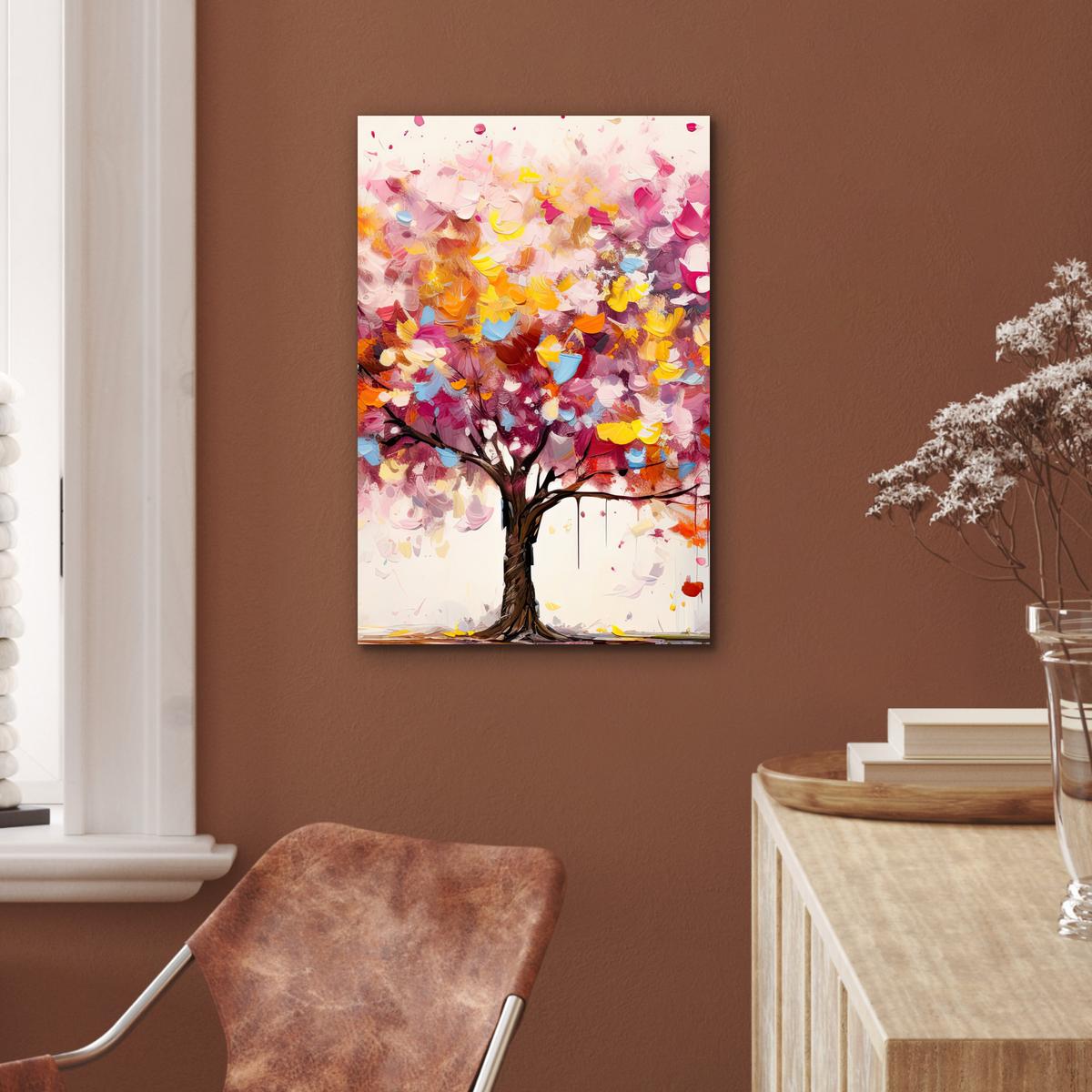 METALLBILD Aquarell - Baum - Kunst - Abstrakt Deko Schlafzimmer 40x60 cm - Multicolor, Metall (40/60cm) - MuchoWow