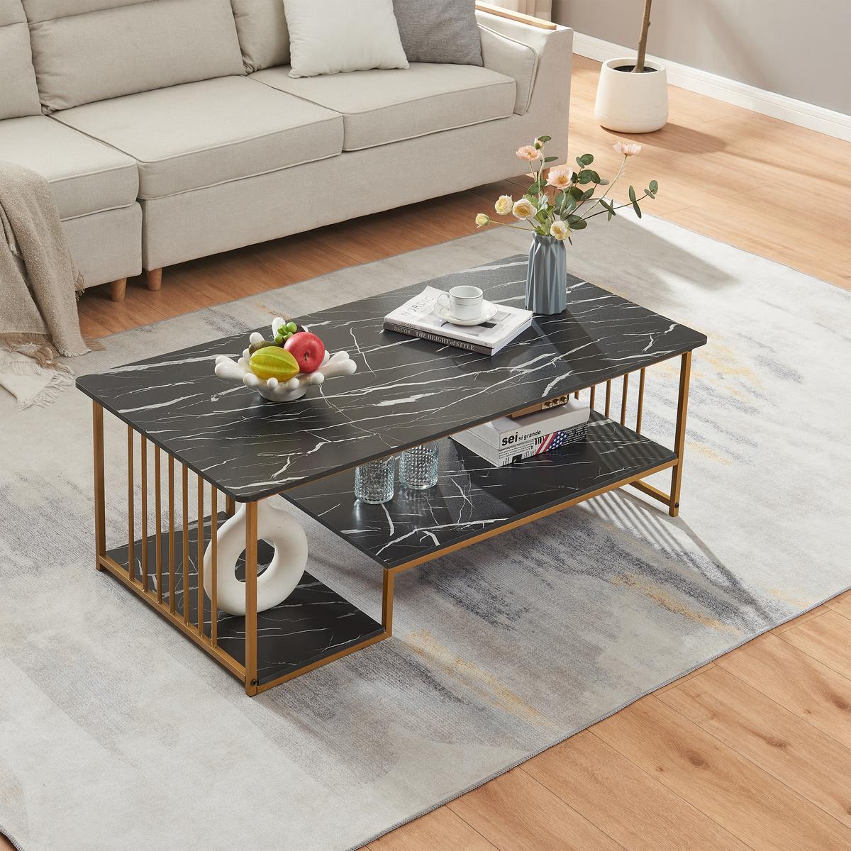 COUCHTISCH Klibro 120/60/42 cm - Goldfarben/Schwarz, Holzwerkstoff/Metall (60/120/42cm) - [en.casa]