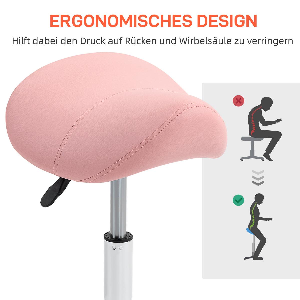 ROLLHOCKER PU Metall Rosa - Chromfarben/Rosa, Kunststoff/Metall (52/61/53cm) - HOMCOM