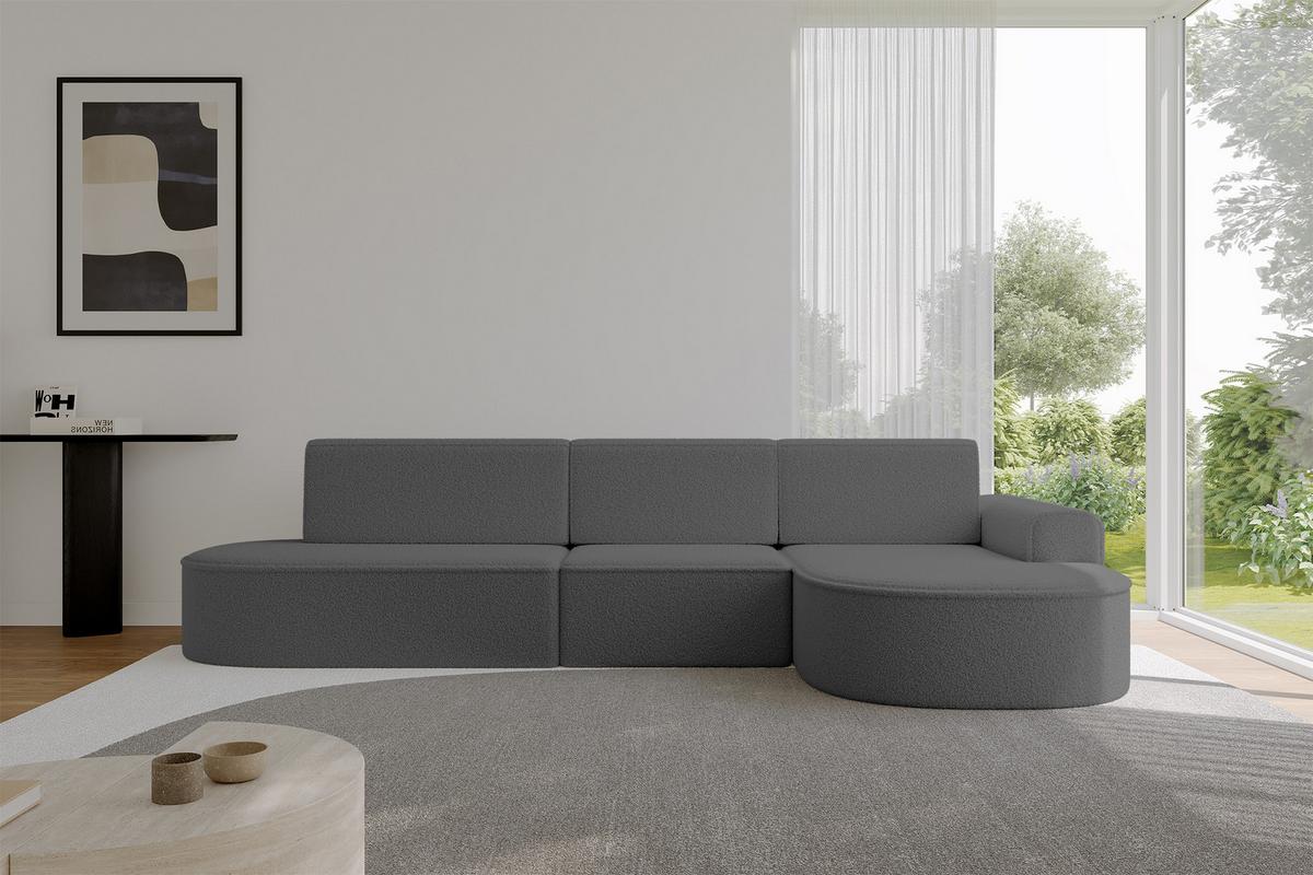ECKSOFA mit Schlaffunktion Ottomane RECHTS MARI L2-S 368X167X85 Grau Bouclé - Schwarz/Grau, Holzwerkstoff/Kunststoff (167/368cm) - ALTDECOR