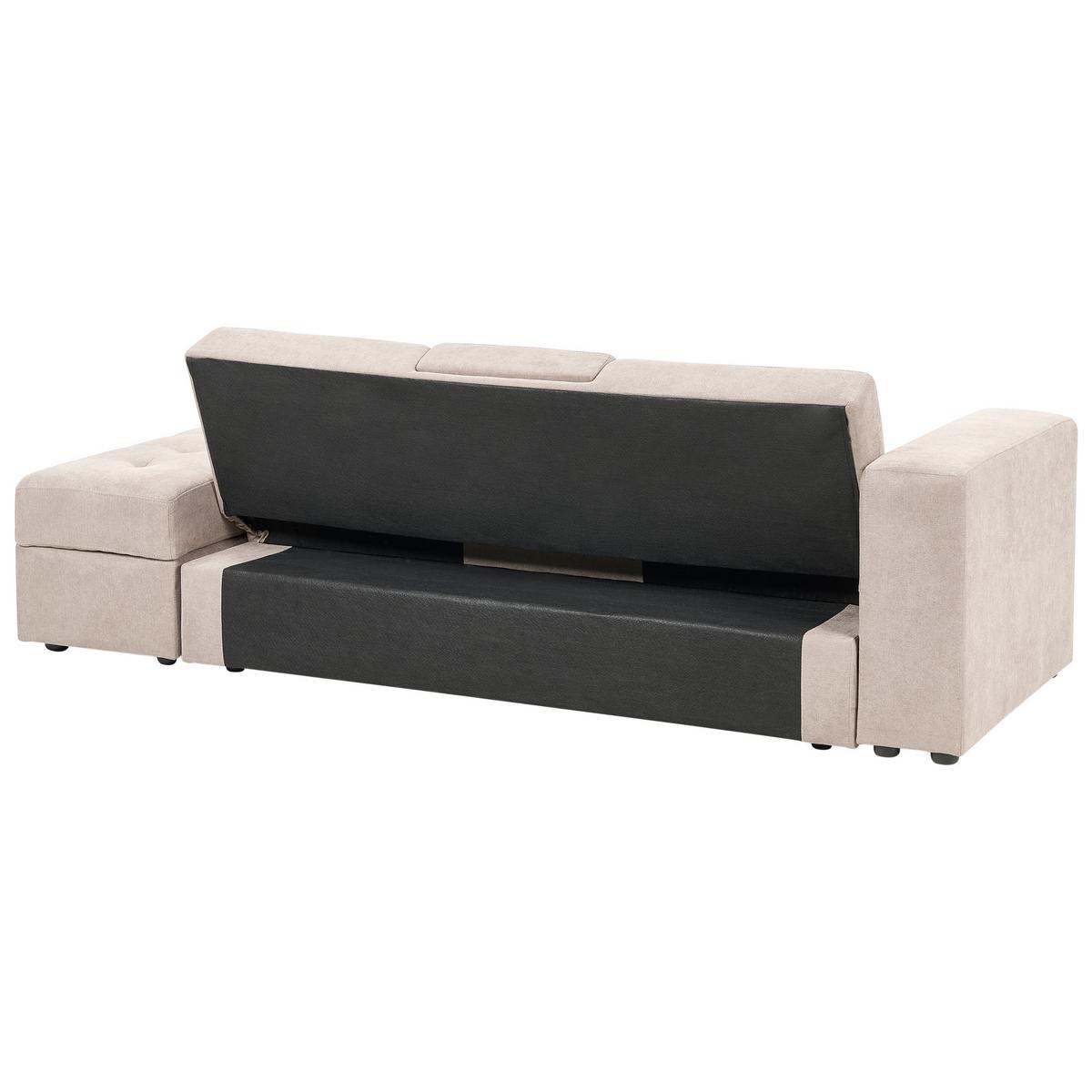 SCHLAFSOFA 3-Sitzer Stoff Hellbraun mit Stauraum Falster - Hellbraun, Textil (210/75/94cm) - Beliani