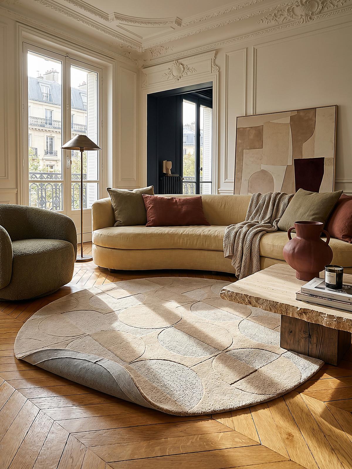 WOLLTEPPICH DEBEN, geometrisch, aus Wolle, Natur, Ø 160 cm - Braun, Textil (160/160cm) - KADIMA DESIGN