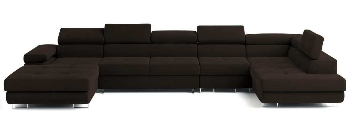 WOHNLANDSCHAFT VELORA R-S Braun Velours-Stoff mit Schlaffunktion - Braun, Holz (419/90/202cm) - MASSENO