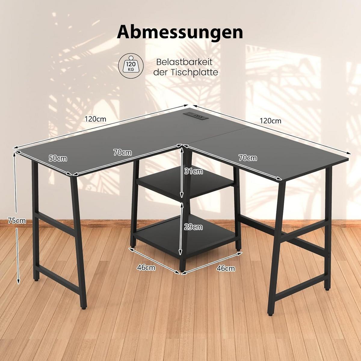 SCHREIBTISCH 75cm Schwarz - Schwarz, Holz (120/120/75cm) - COSTWAY
