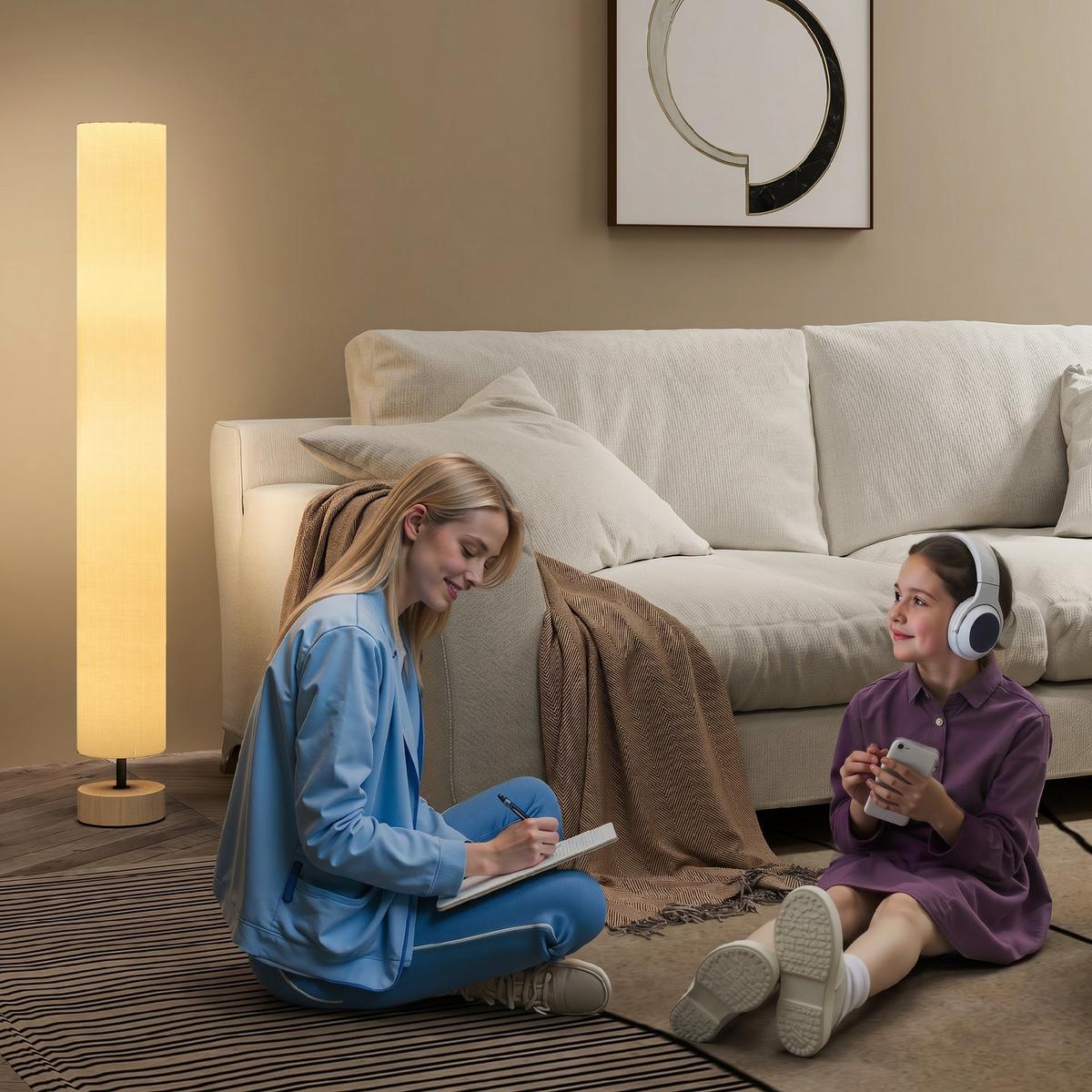 STEHLAMPE Leinen Beige - Beige, Textil (15/15/120cm) - HOMCOM