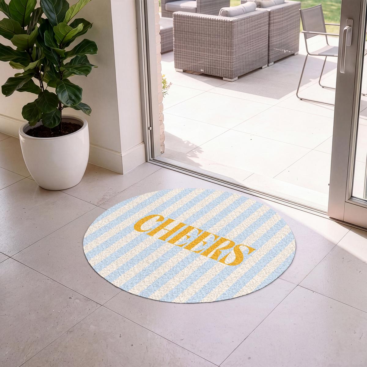 FUSSMATTE Orange – Blau – Streifen – Cheers 90x90 cm - Hellblau, Kunststoff (90/0.4cm) - MuchoWow