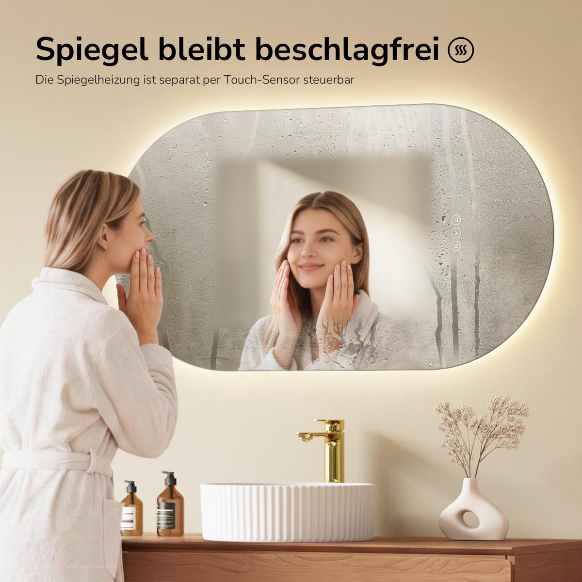 BADSPIEGEL oval mit LED-Beleuchtung 50 x 90 cm Antibeschlag - Transparent, Glas (50/90/2.5cm) - EMKE
