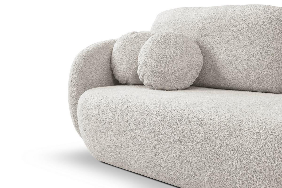 BETTSOFA AMICO Hellgrau Bucle-Stoff mit Schlaffunktion - Hellgrau, Holz (238/86.5/101cm) - MASSENO