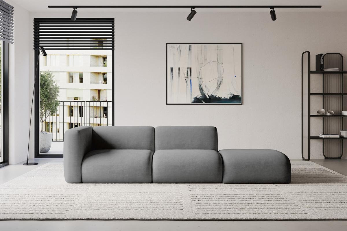 SOFA Ottomane Links MIRA-S3 296x89x70 Grau Velours - Schieferfarben/Schwarz, Holzwerkstoff/Kunststoff (296/70/89cm) - ALTDECOR