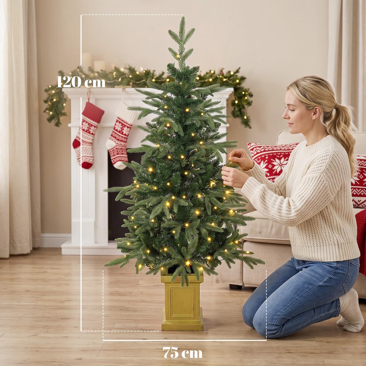 WEIHNACHTSBAUM-MIT-LICHT PE Stahl Grün - Grün, Kunststoff (120cm) - HOMCOM