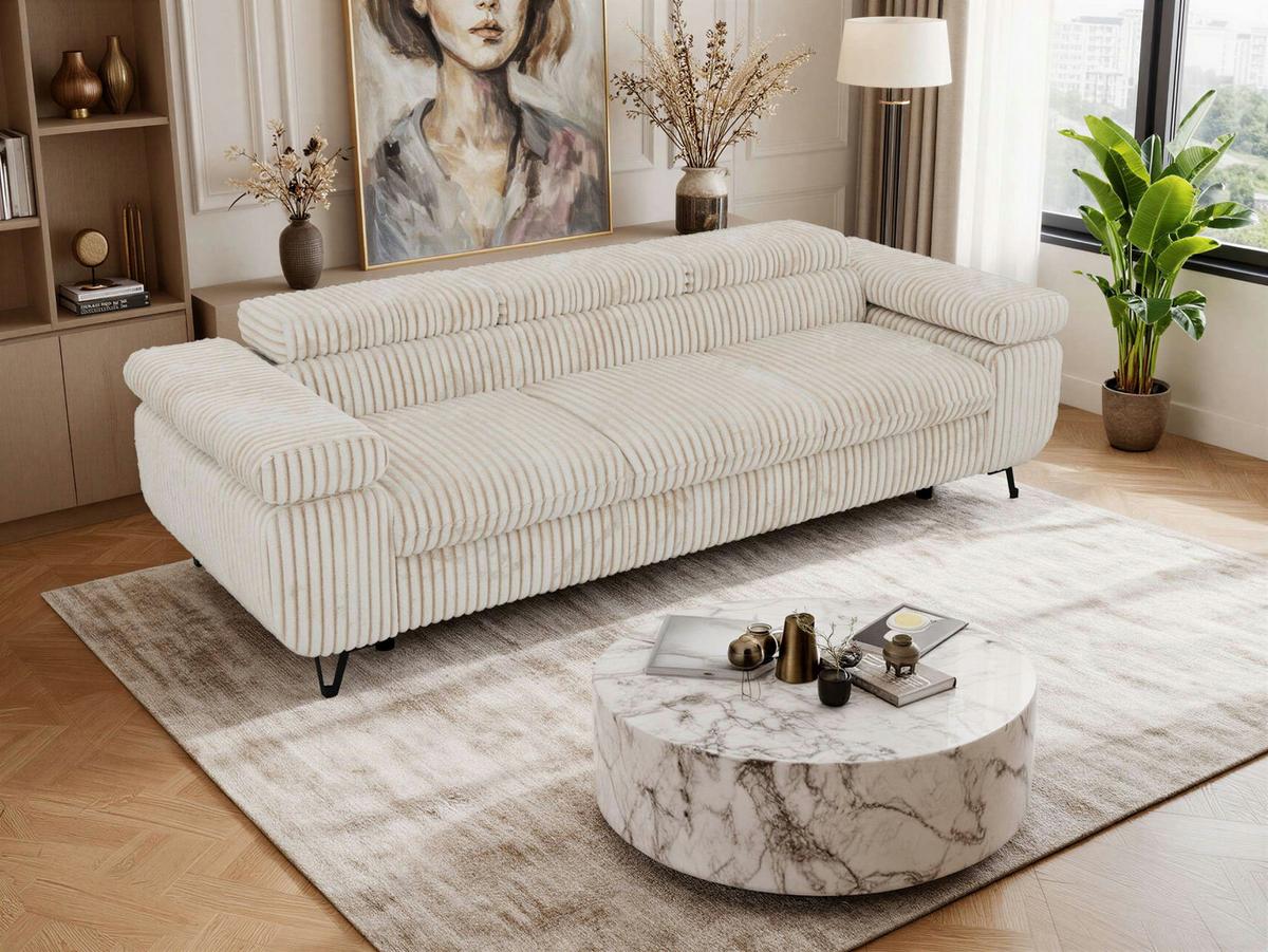 3-SITZER SOFA PETER - Beige Cord - Beige/Creme, Textil/Metall (262/76/99cm) - MKS