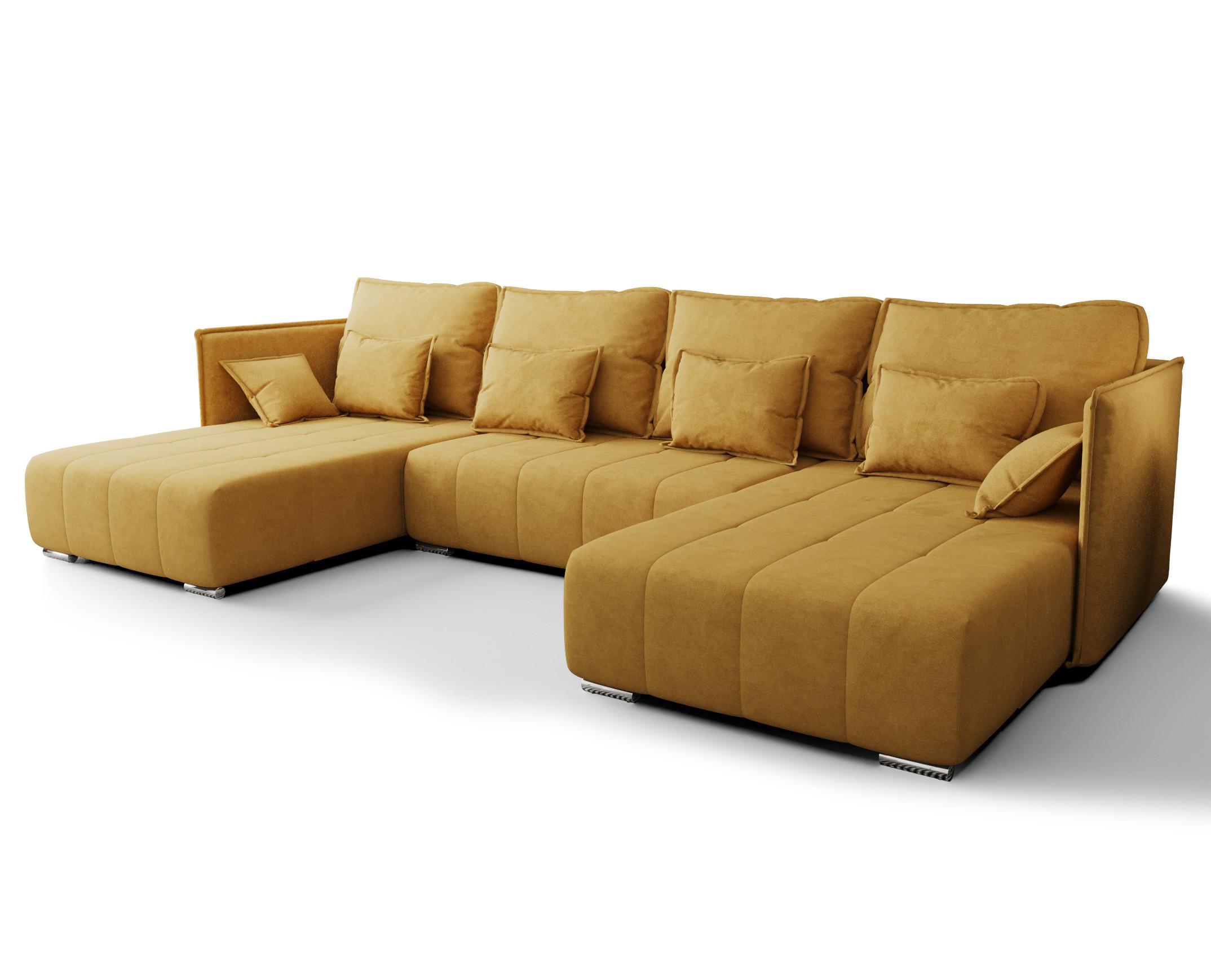 WOHNLANDSCHAFT Florinna Gelb 345/182/87 cm mit Schlaffunktion - Chromfarben/Gelb, Textil/Metall (345/87/182cm) - AX Living