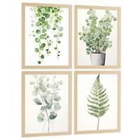 POSTER 4er Bilder-Set Wandbilder Boho Botanisch modern Wohnzimmer Deko, Schlafzimmer, Küche, Badezimmer Leichter Holzrahmen A3 - Beige, Papier (29.7/1/42cm) - Nacnic
