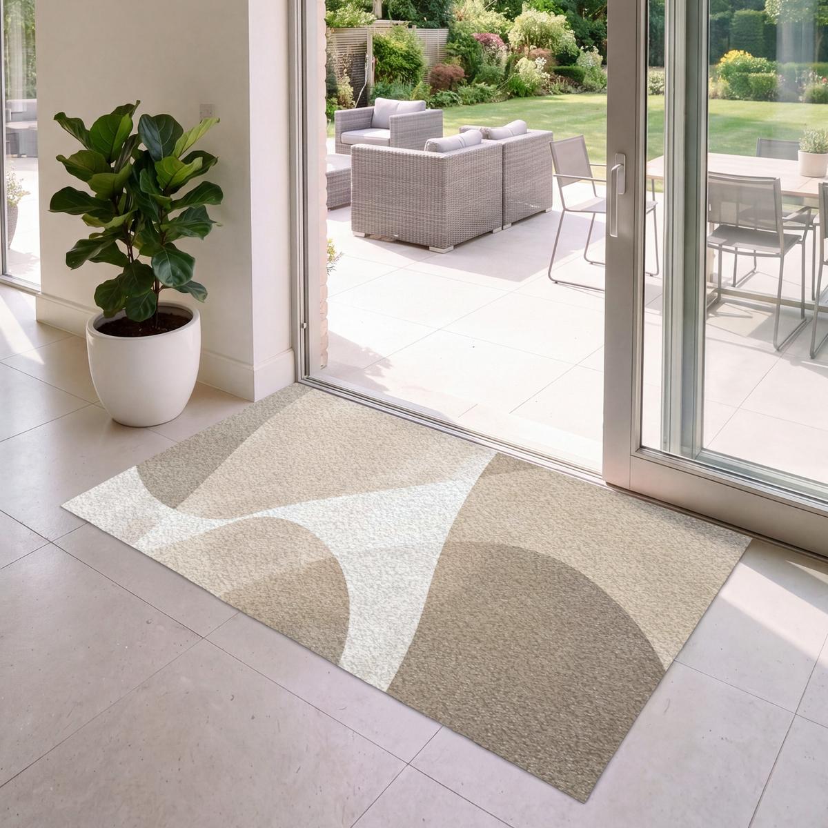 FUSSMATTE Glatte Oberflächen - Harmonisch - Wellenförmig Schmutzfangmatte 150x90 cm - Beige, Kunststoff (150/0.4cm) - MuchoWow